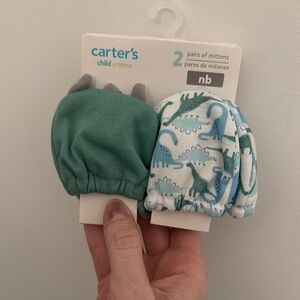 child of mine Dino Mittens - Teal and White